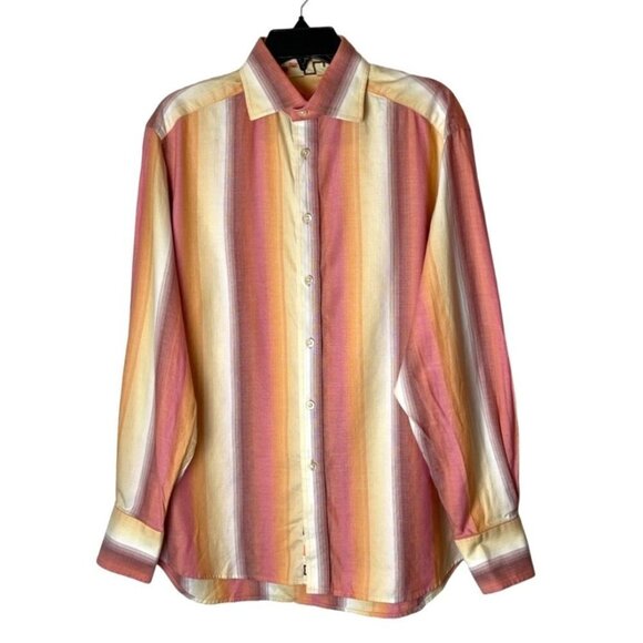 Robert Graham Orange And Yellow Striped Cotton Button Down Shirt Size L‎ - Picture 1 of 9